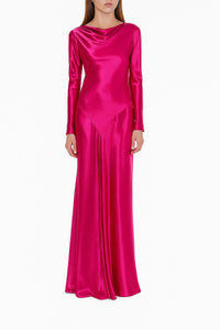 Robe longue en satin brillant - Fuchsia