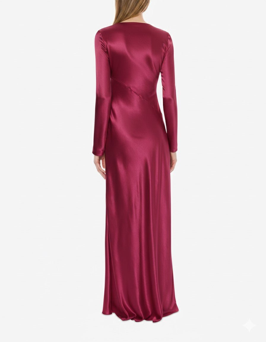 Robe longue en satin brillant - Fuchsia