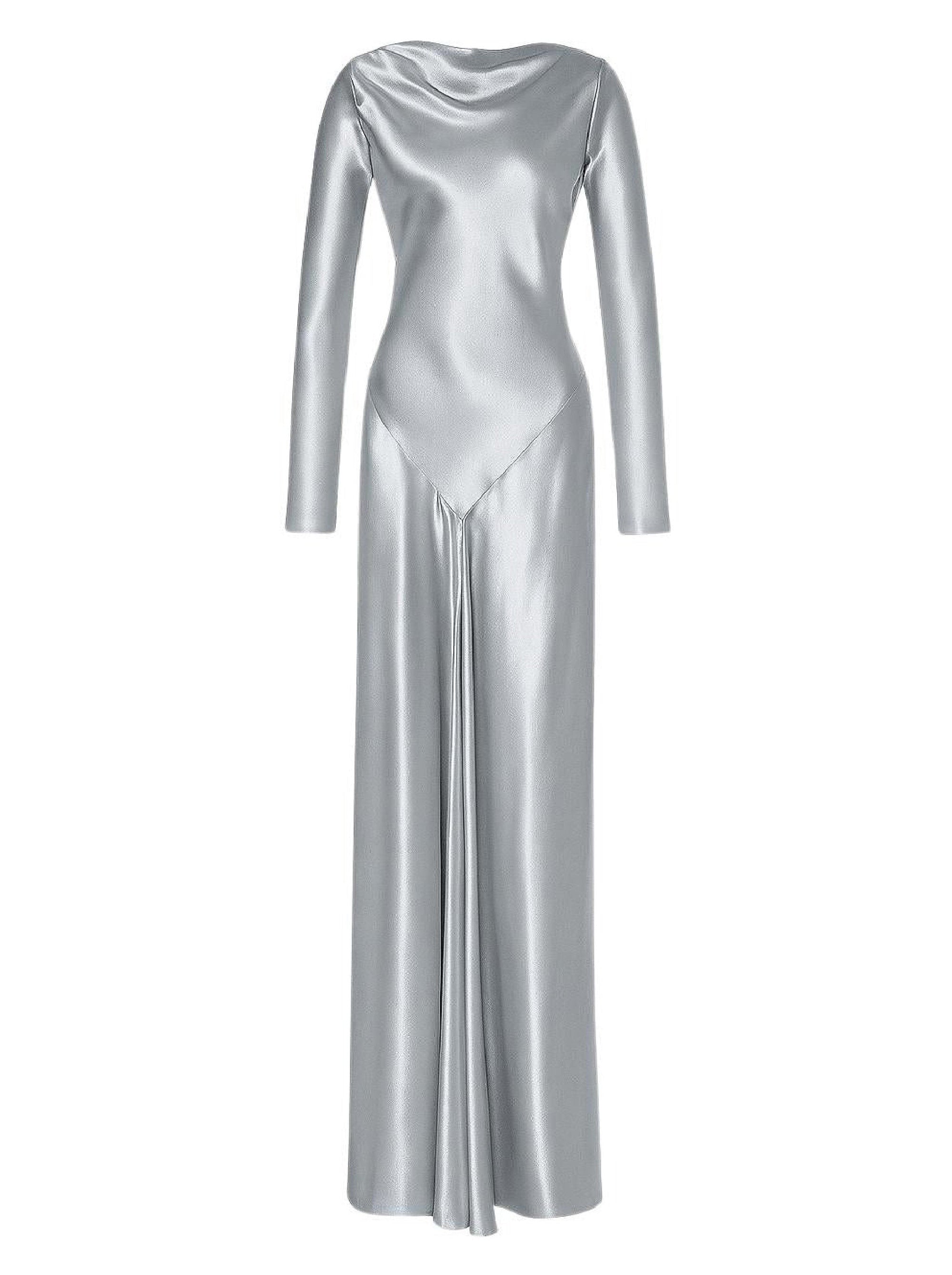 Robe longue en satin brillant - Ice Grey