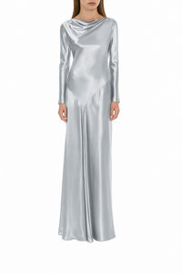 Robe longue en satin brillant - Ice Grey