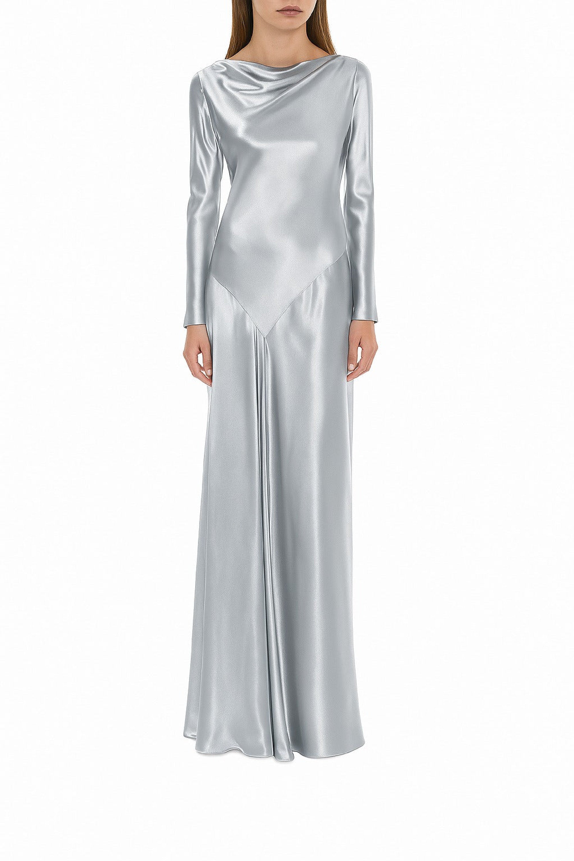 Robe longue en satin brillant - Ice Grey