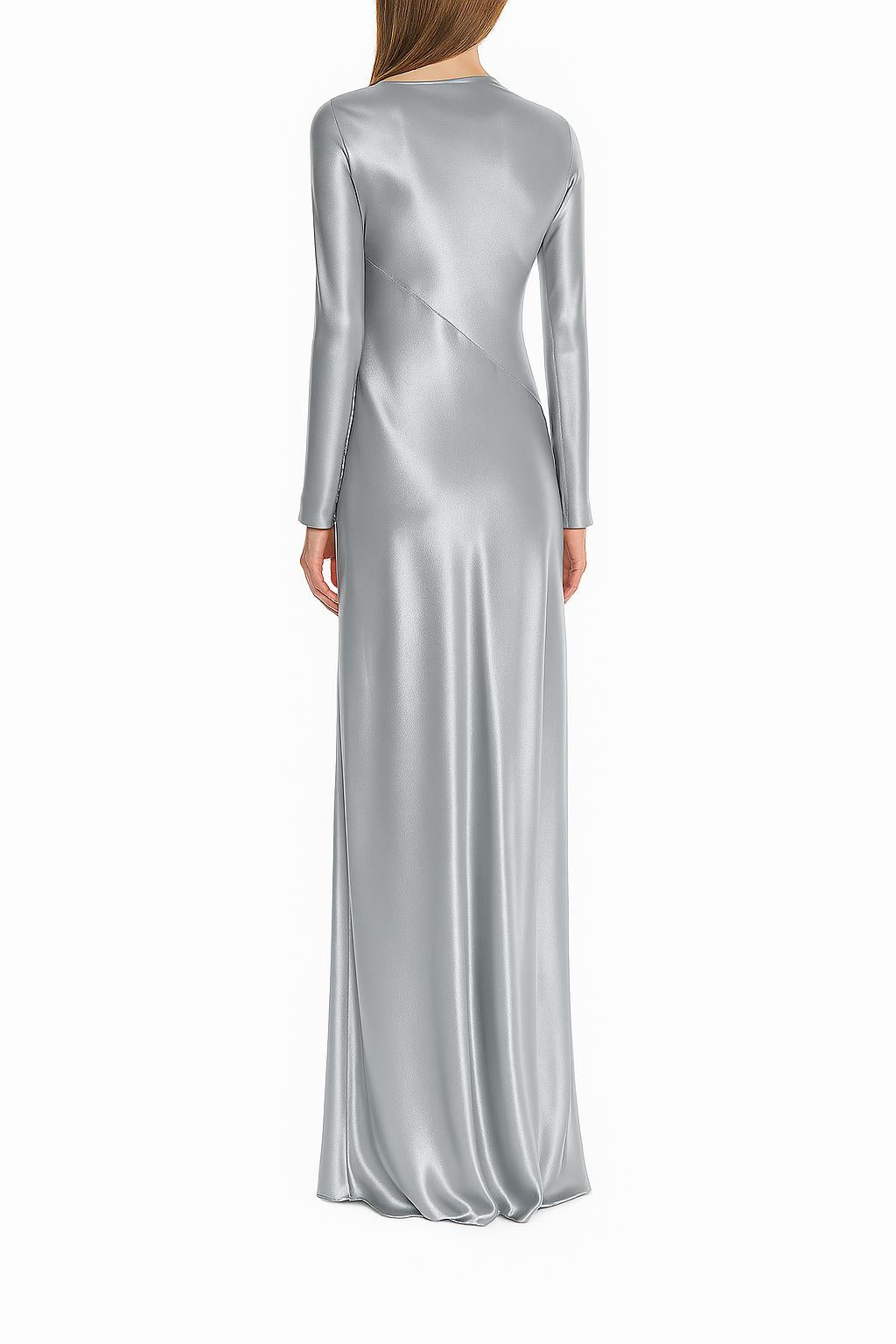 Robe longue en satin brillant - Ice Grey