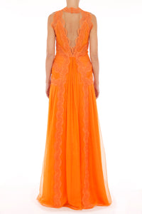 Robe longue en soie avec macramé - Orange
