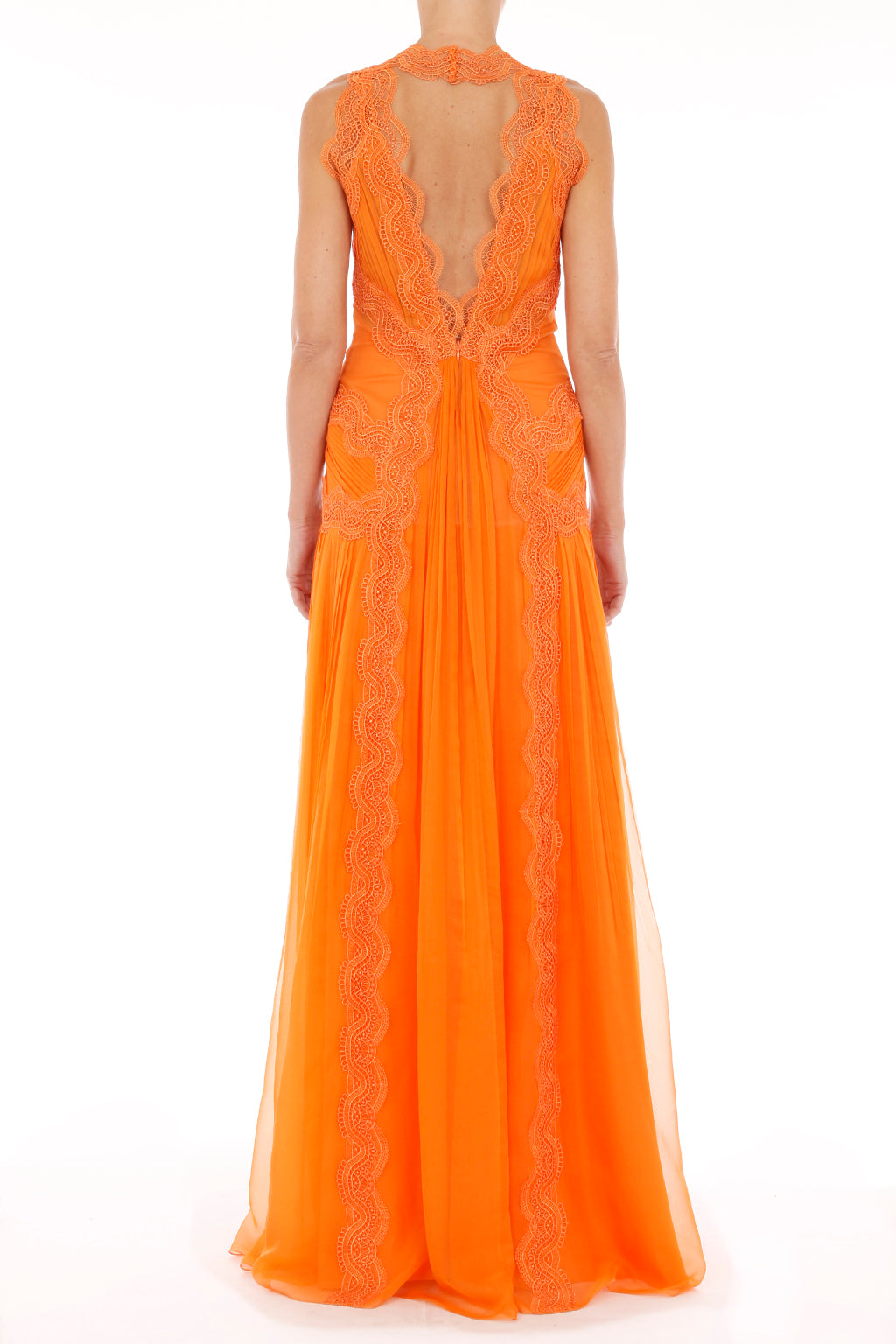 Robe longue en soie avec macramé - Orange