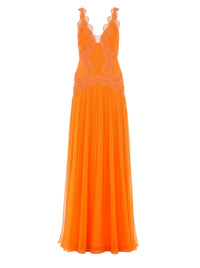 Robe longue en soie avec macramé - Orange