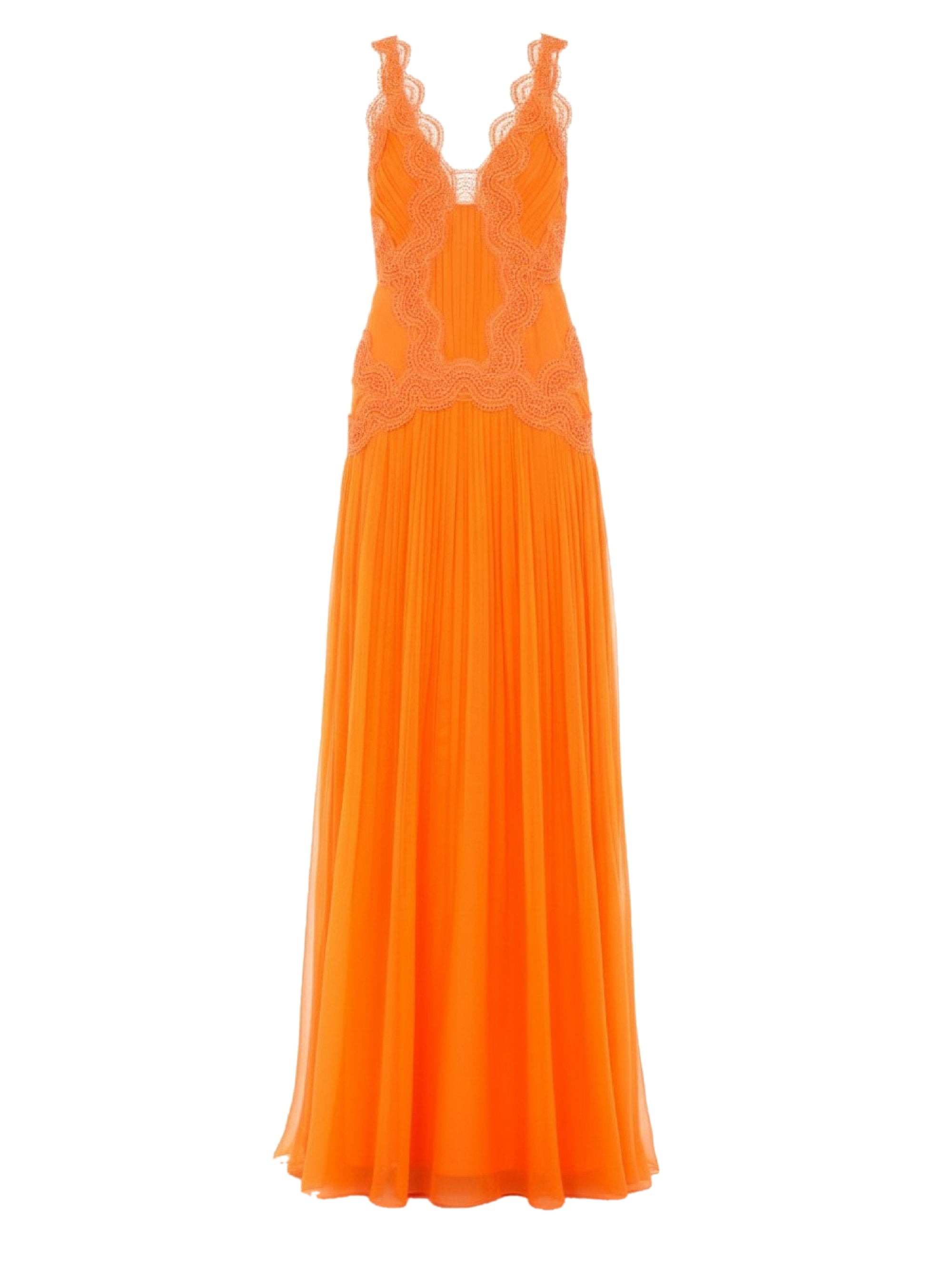 Robe longue en soie avec macramé - Orange
