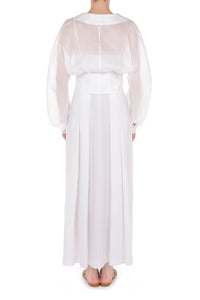 Robe longue en popeline et mousseline - White