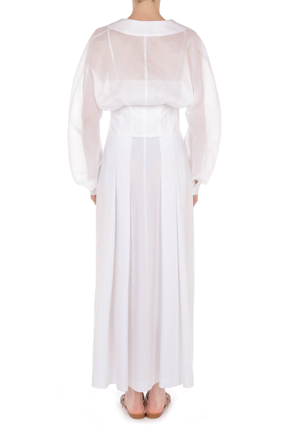 Robe longue en popeline et mousseline - White
