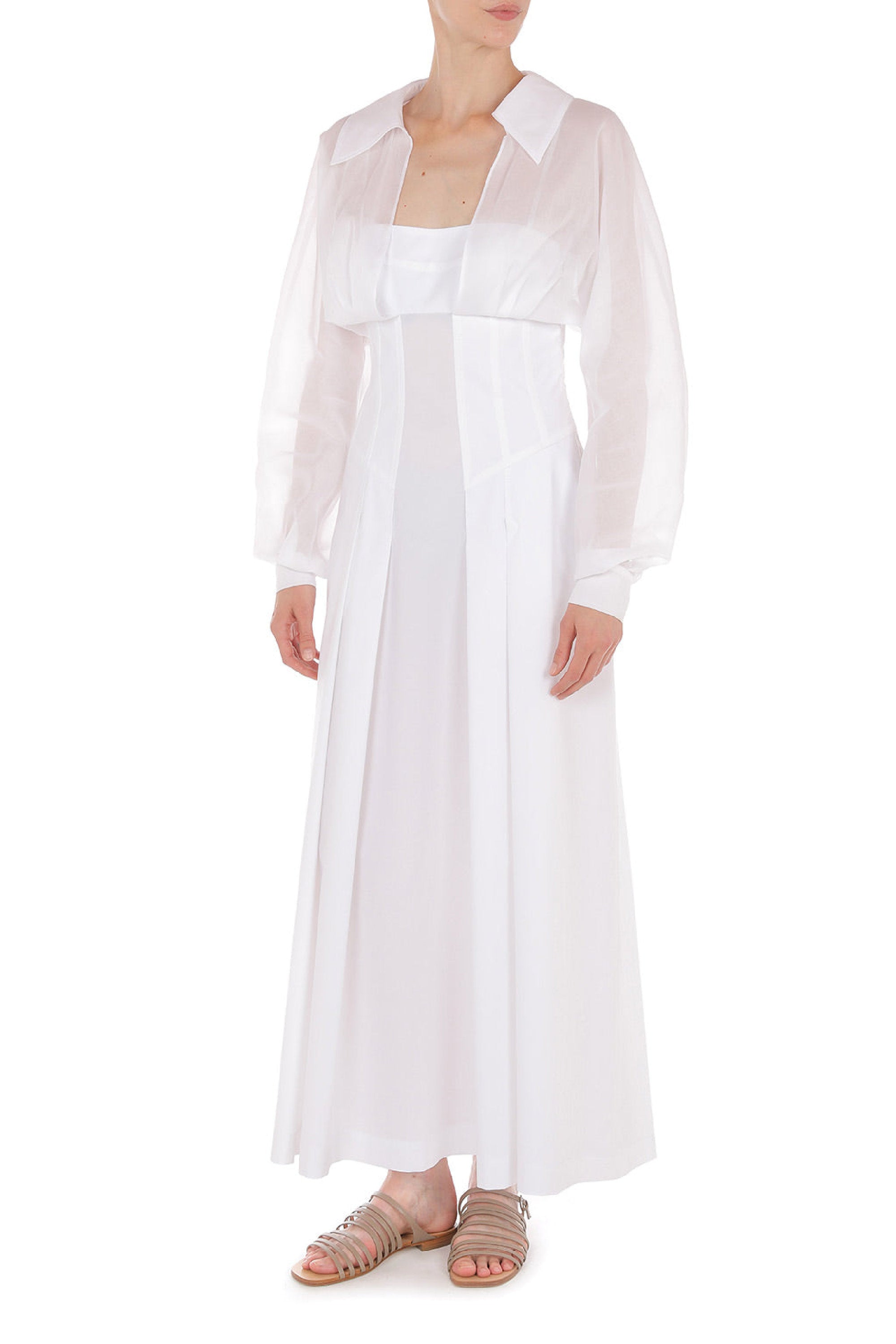 Robe longue en popeline et mousseline - White
