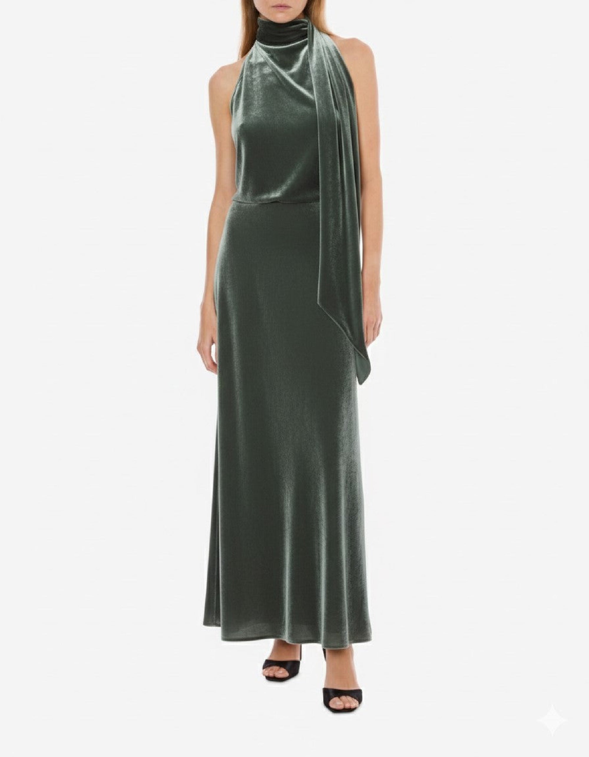 Robe à une épaule en velours brillant - Green