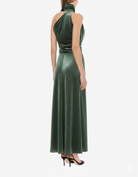 Robe à une épaule en velours brillant - Green