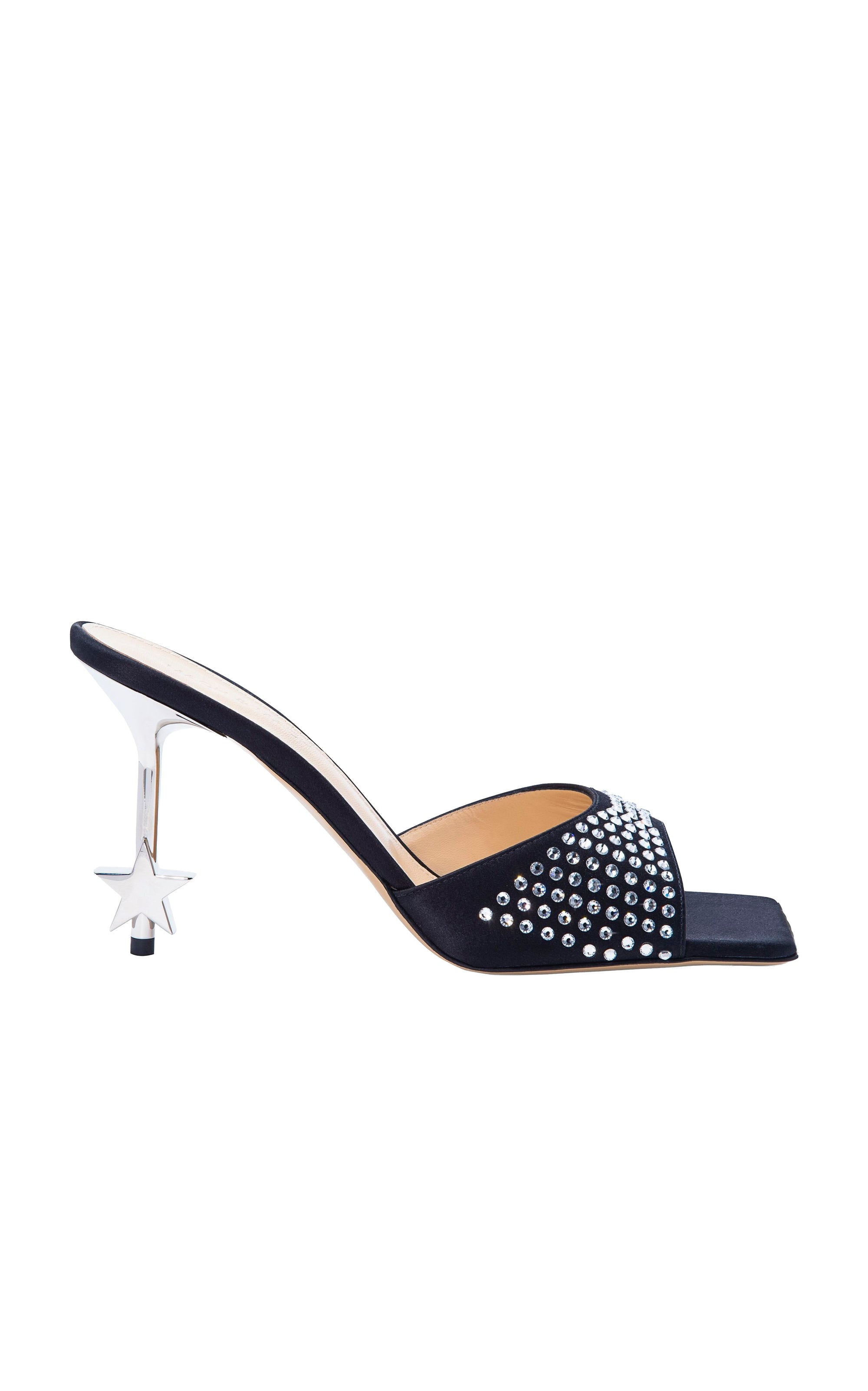 Star 95 silk & rhinestone mules - Black