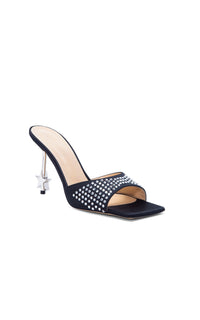 Star 95 silk & rhinestone mules - Black