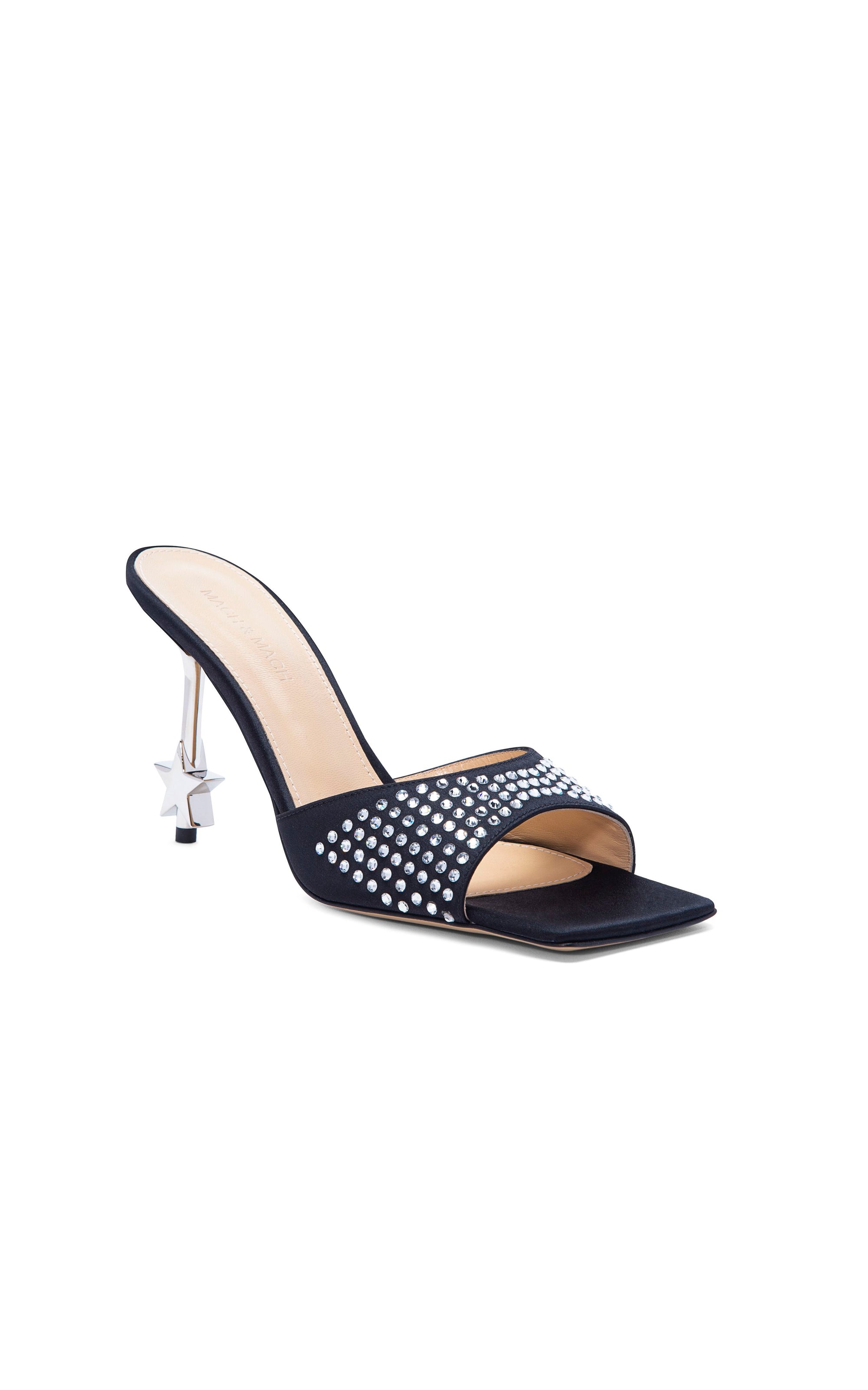 Star 95 silk & rhinestone mules - Black