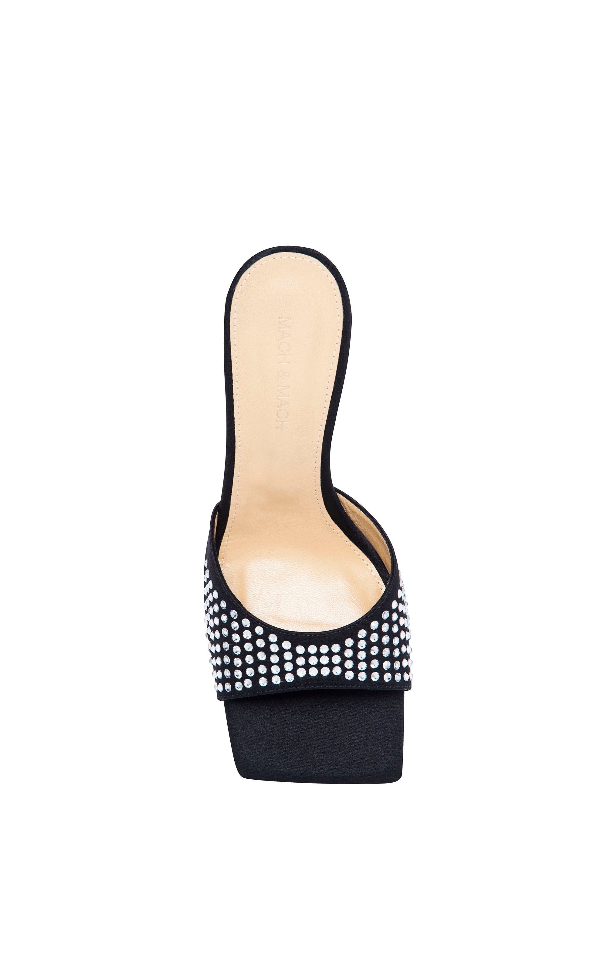 Star 95 silk & rhinestone mules - Black