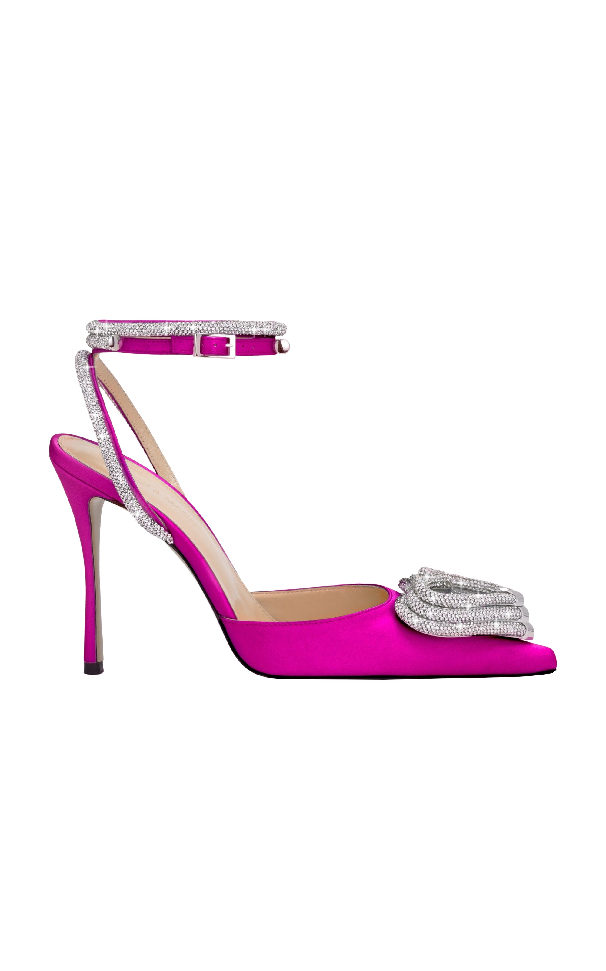 Triple Heart 110 strappy pumps in silk & strass - Fuchsia