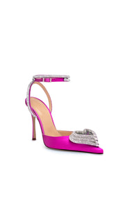 Triple Heart 110 strappy pumps in silk & strass - Fuchsia