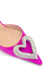 Triple Heart 110 strappy pumps in silk & strass - Fuchsia