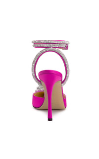 Triple Heart 110 strappy pumps in silk & strass - Fuchsia