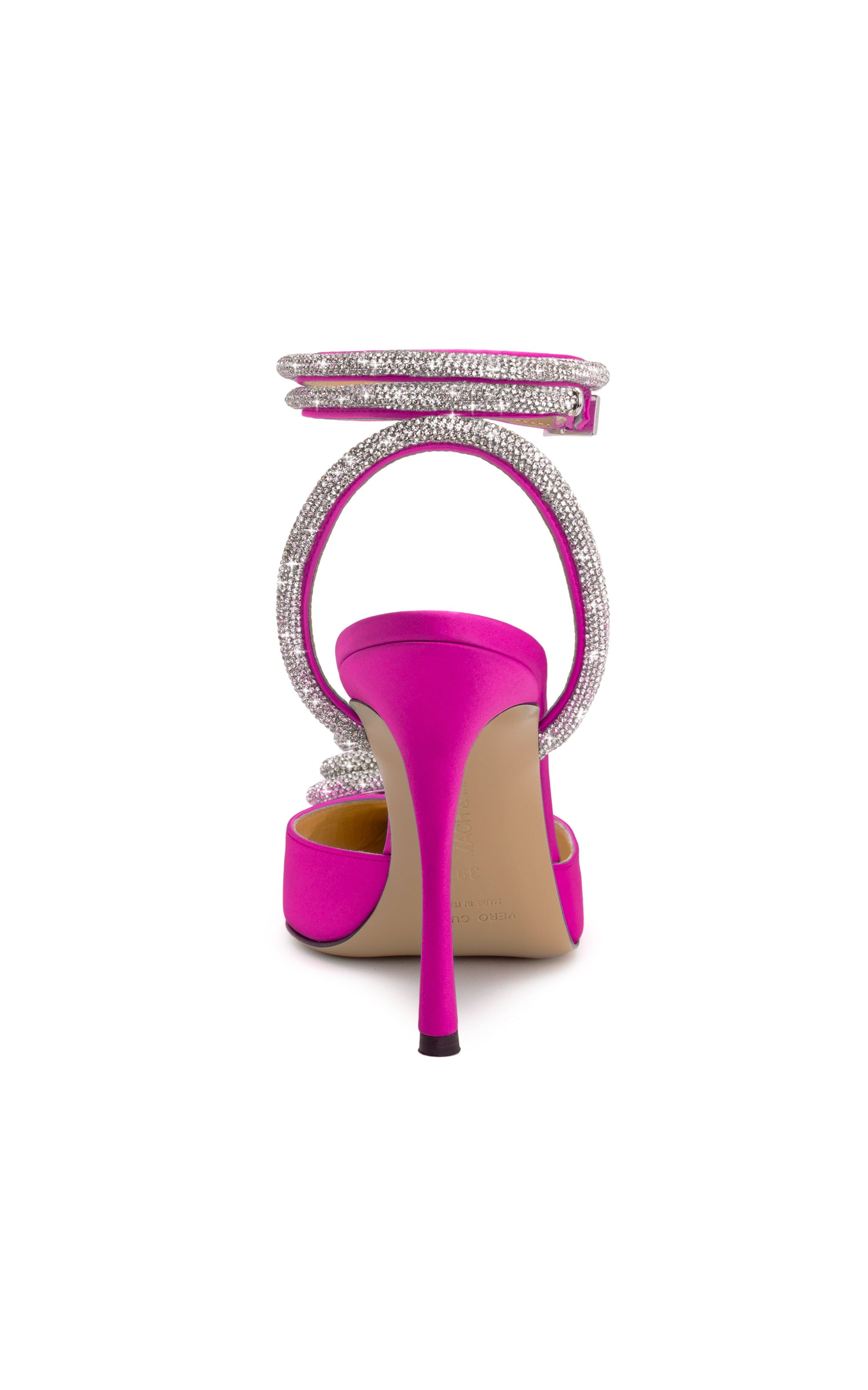 Triple Heart 110 strappy pumps in silk & strass - Fuchsia