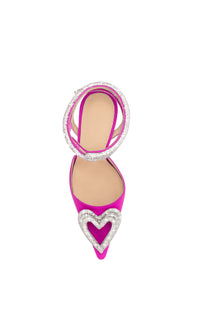 Triple Heart 110 strappy pumps in silk & strass - Fuchsia