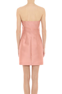 Robe courte bustier en satin avec détail drapé - Pink
