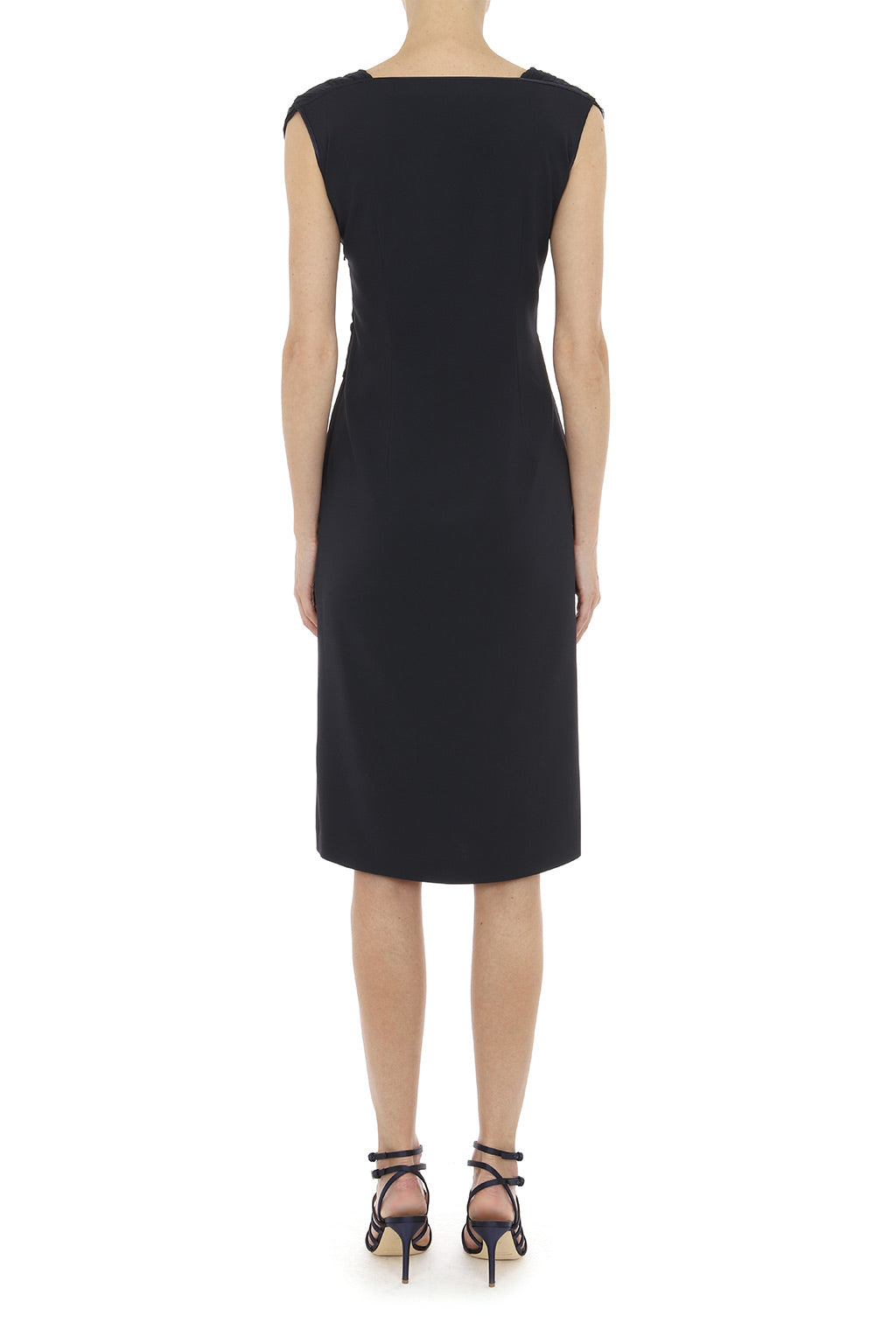 Robe midi à encolure en v avec jupe drapée - Dark Blue