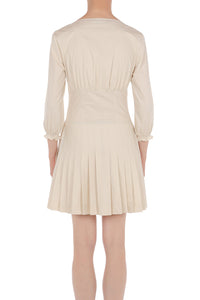 Robe courte plissée avec encolure froncée - Beige