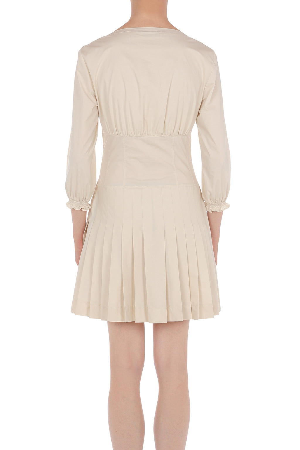 Robe courte plissée avec encolure froncée - Beige