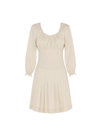 Robe courte plissée avec encolure froncée - Beige