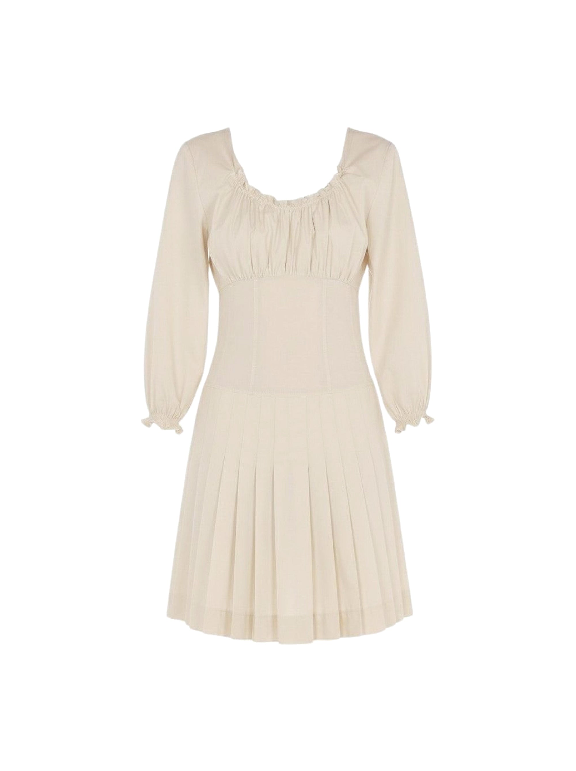 Robe courte plissée avec encolure froncée - Beige