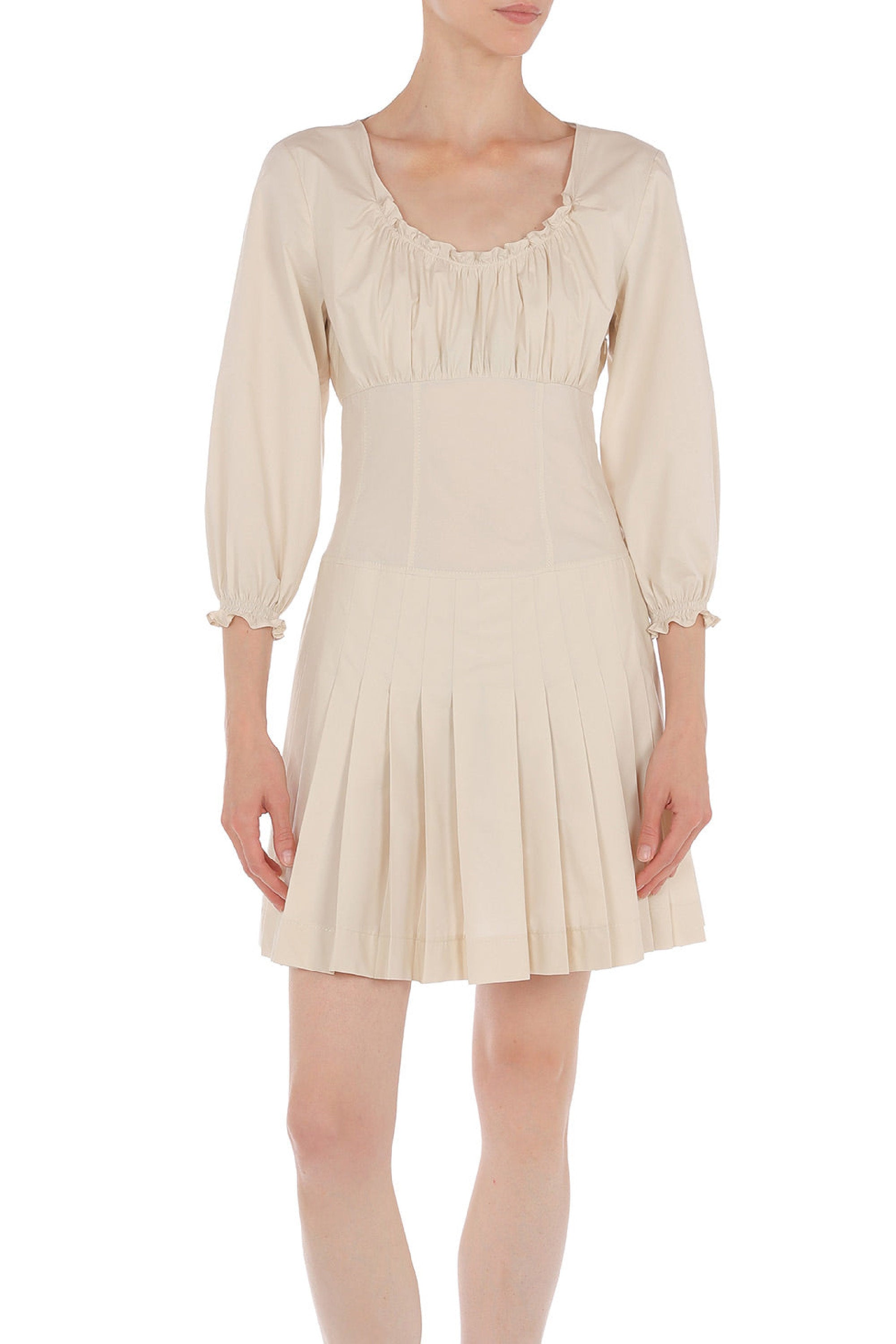 Robe courte plissée avec encolure froncée - Beige