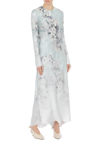 Robe longue en satin lavé avec imprimé degradé - Fantasy Ice Grey