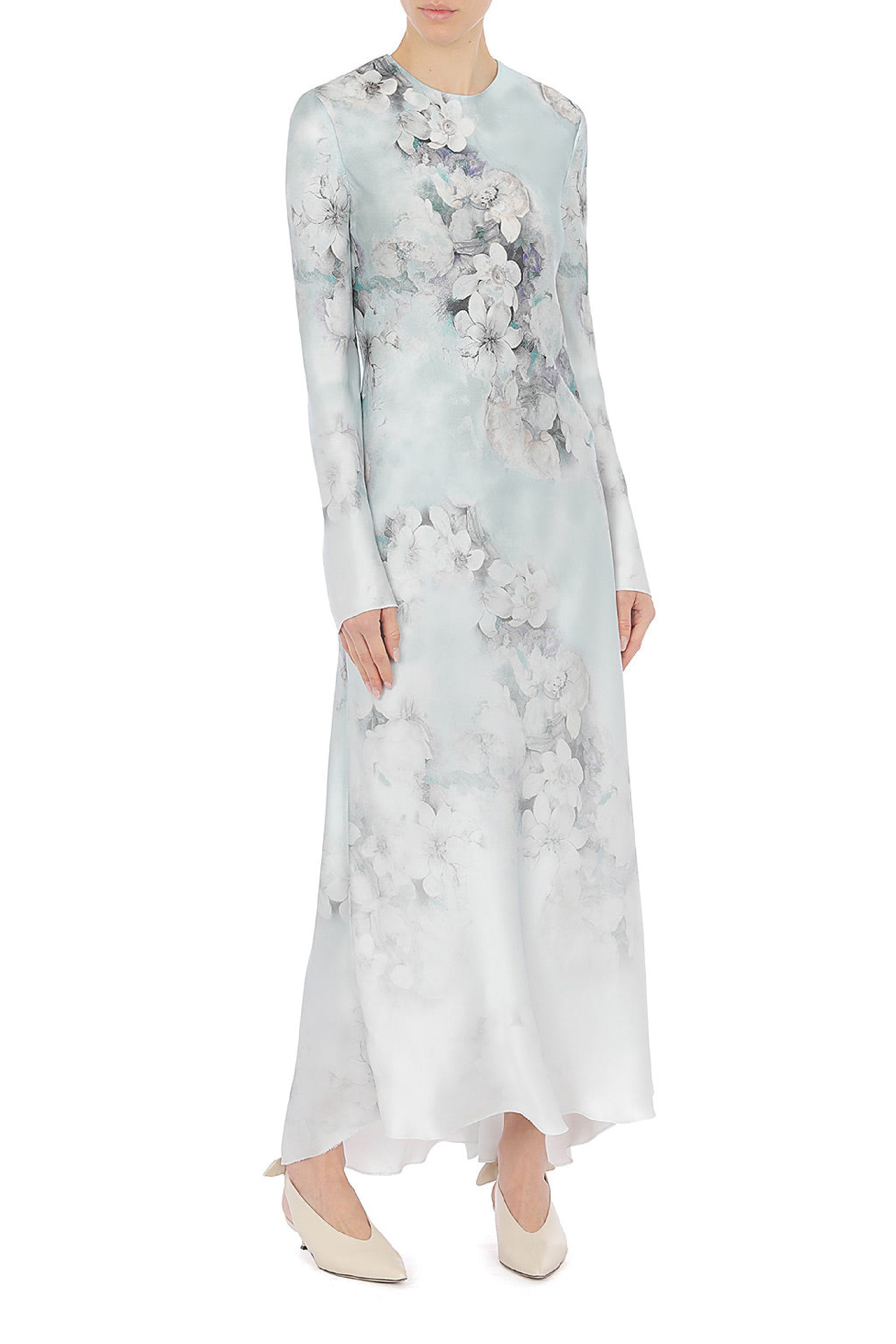 Robe longue en satin lavé avec imprimé degradé - Fantasy Ice Grey