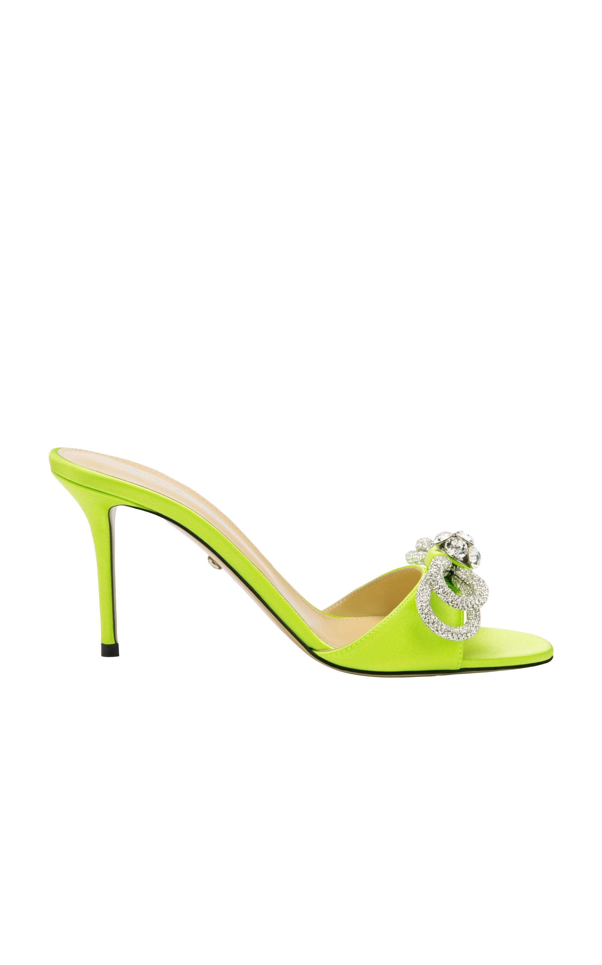 Double Bow 85 satin & rhinestone mules - Lime