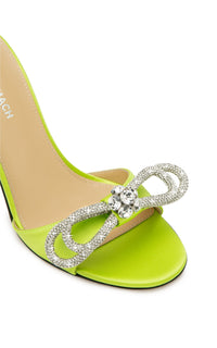 Double Bow 85 satin & rhinestone mules - Lime