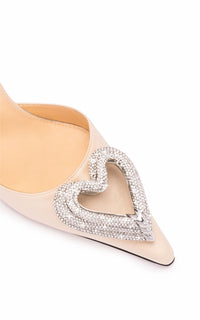 Triple Heart 110 strappy pumps in silk & strass - Beige