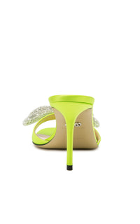 Double Bow 85 satin & rhinestone mules - Lime