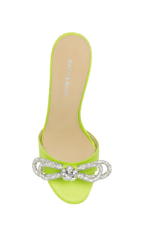 Double Bow 85 satin & rhinestone mules - Lime