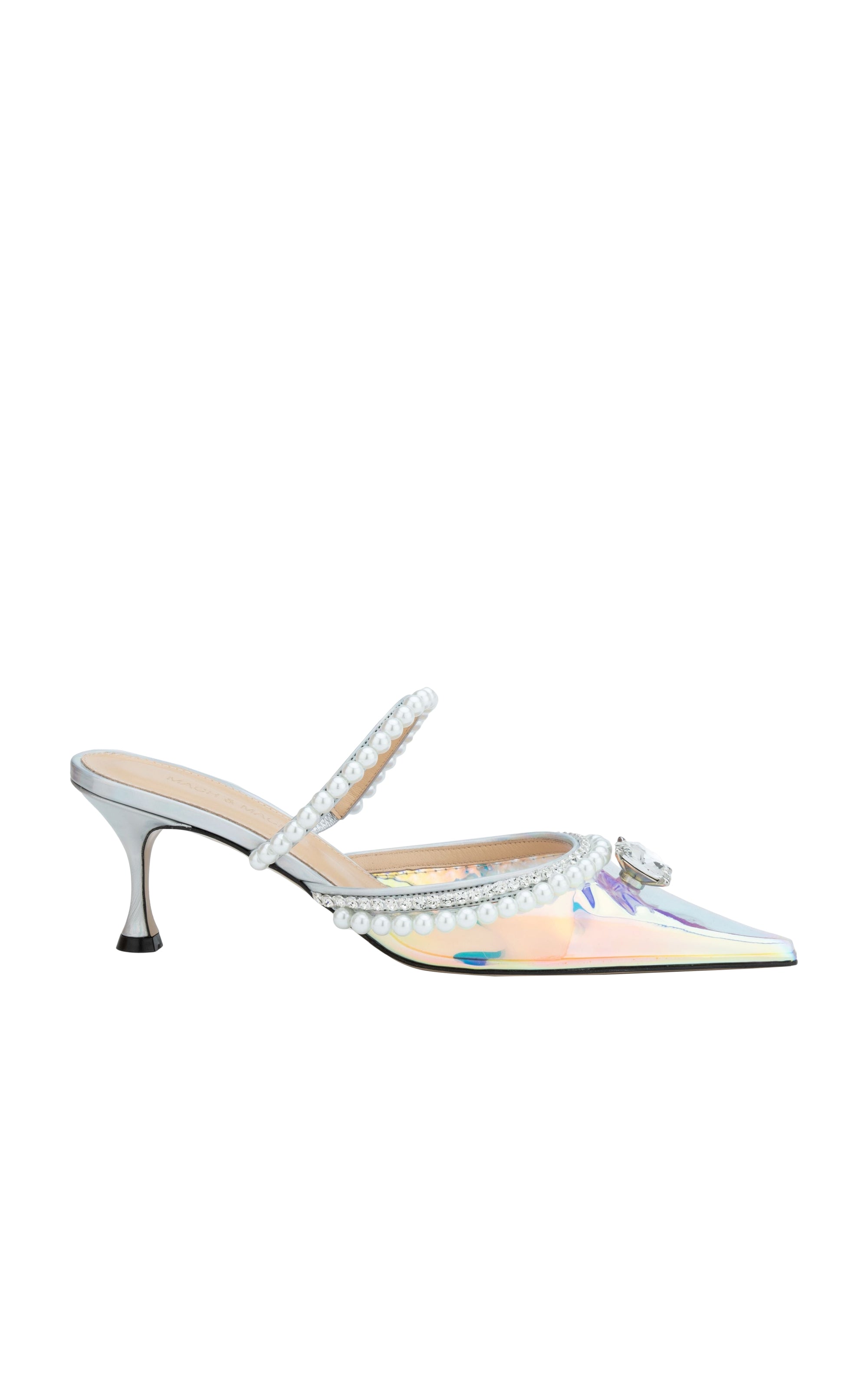 65 stiletto mules embellished with pearls & pearls - Iridescent