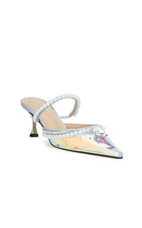 65 stiletto mules embellished with pearls & pearls - Iridescent