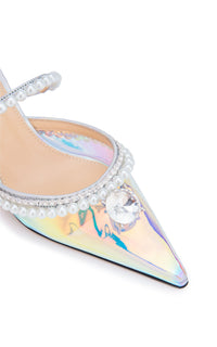 65 stiletto mules embellished with pearls & pearls - Iridescent