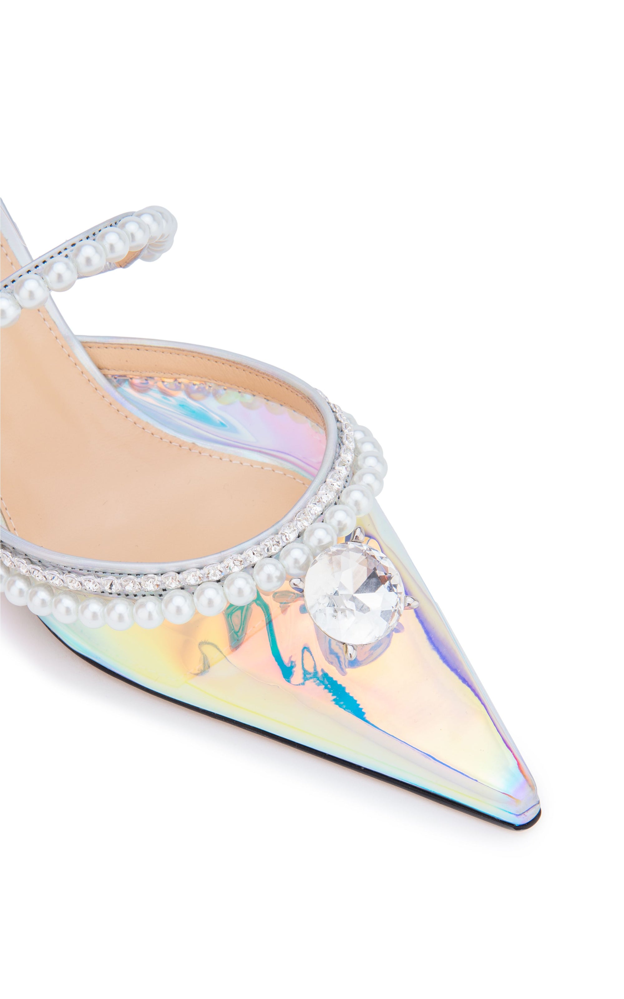 65 stiletto mules embellished with pearls & pearls - Iridescent