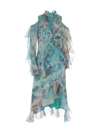 Robe midi en mousseline de soie imprimée de nénuphars - Multi Blue