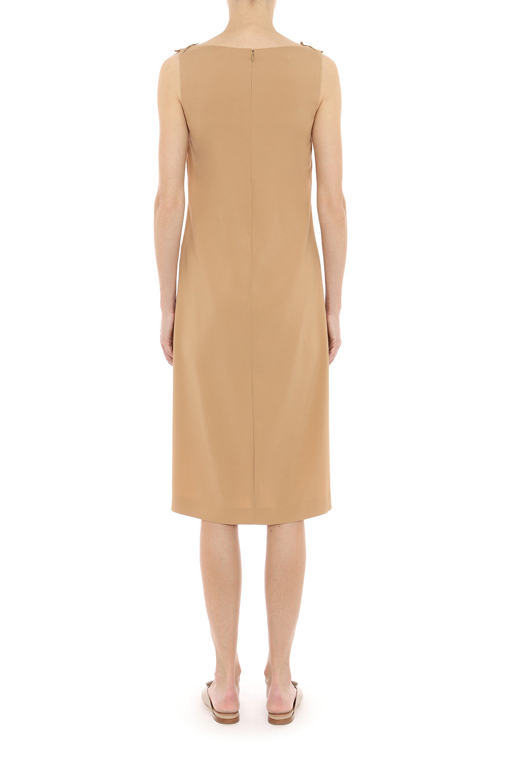 Robe midi sans manches avec encolure en dentelle brodée - Pink
