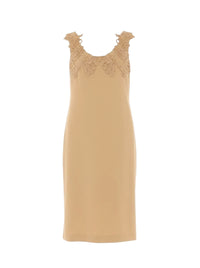 Robe midi sans manches avec encolure en dentelle brodée - Pink