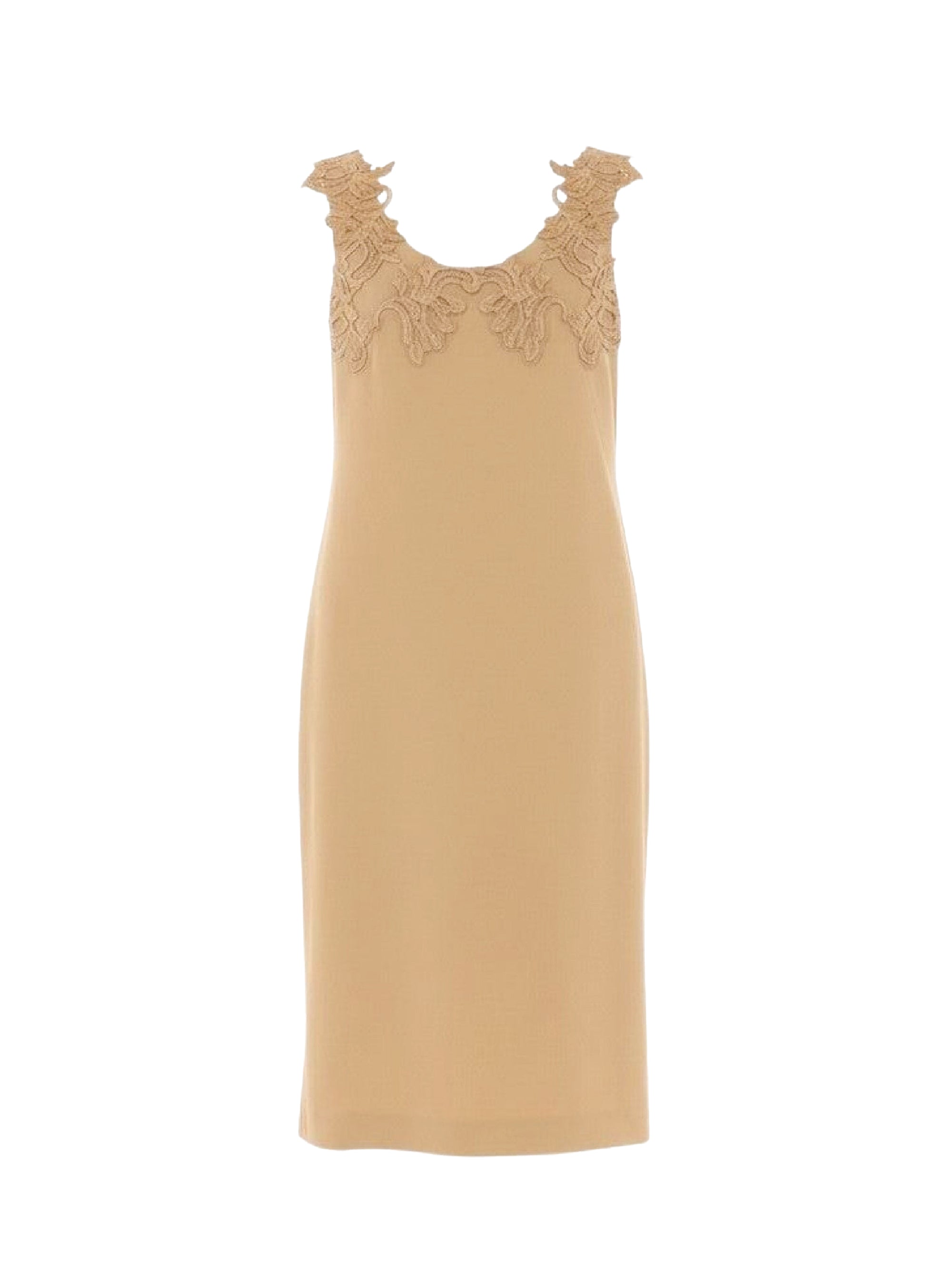 Robe midi sans manches avec encolure en dentelle brodée - Pink