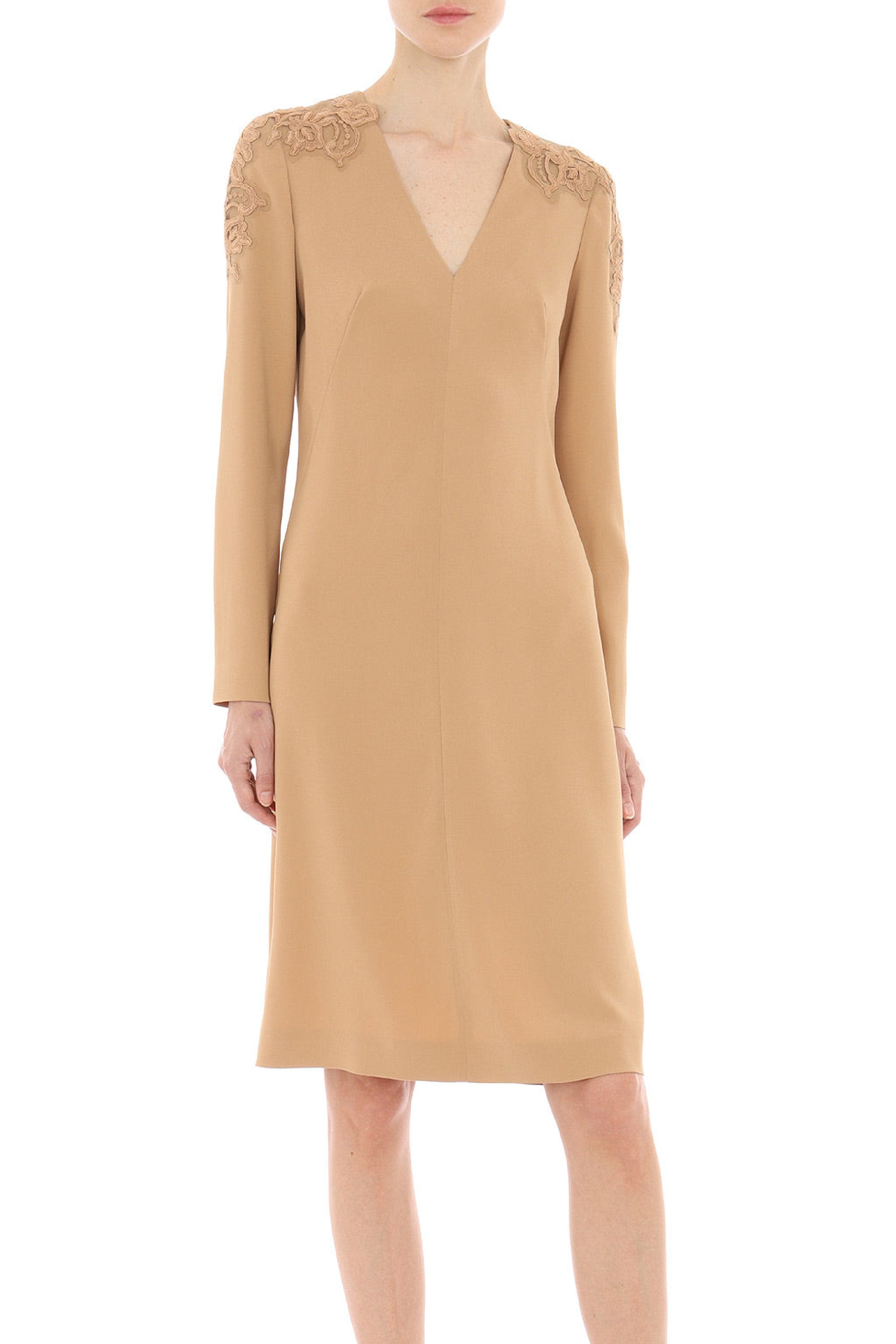 Embroidered lace v-neck midi dress - Pink