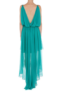 Robe courte en soie drapée - Green & Light Blue