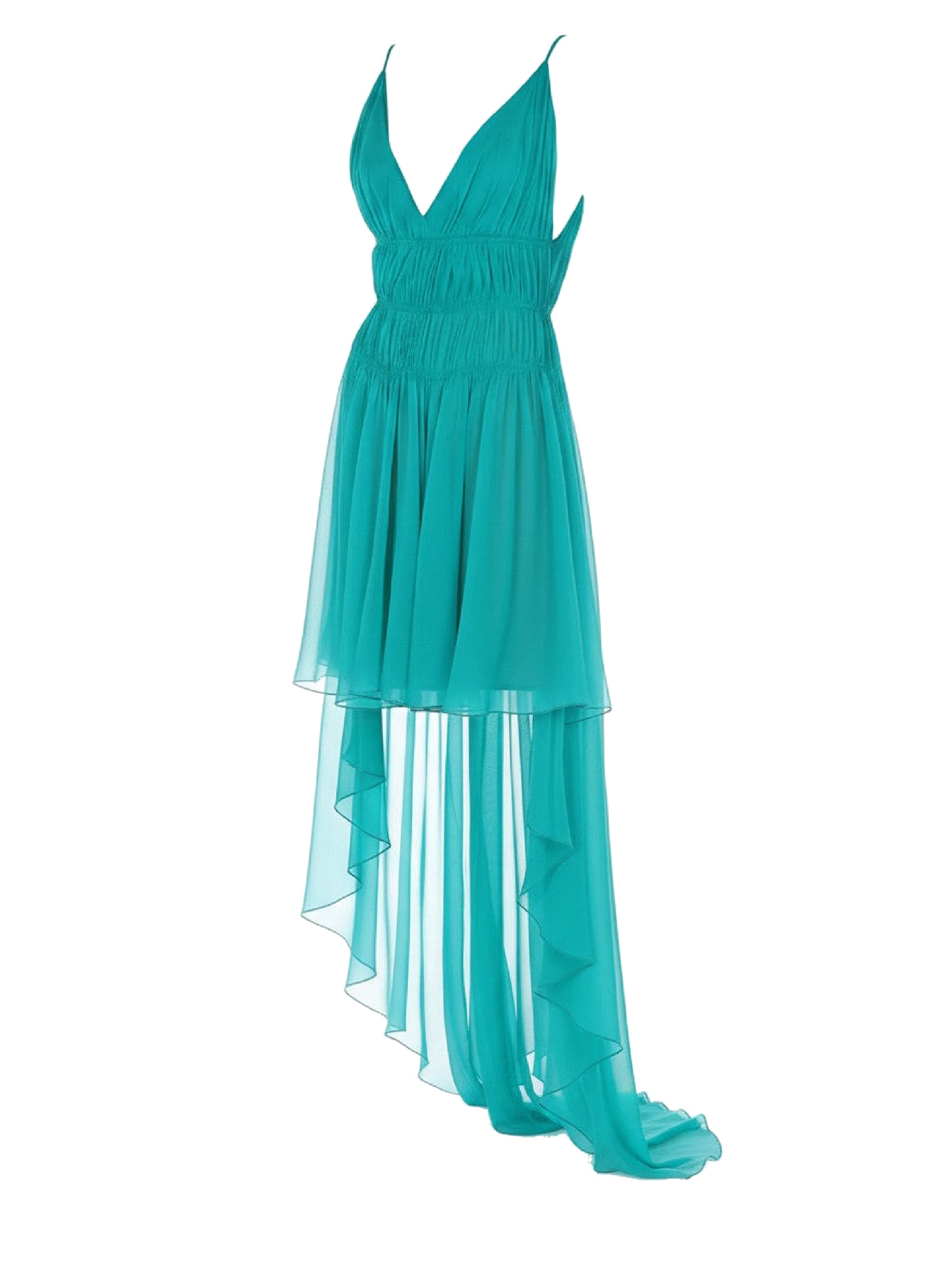 Robe courte en soie drapée - Green & Light Blue